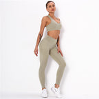 Ensemble de Sport Femme Côtelé – Brassière & Legging Taille Haute avec Poches