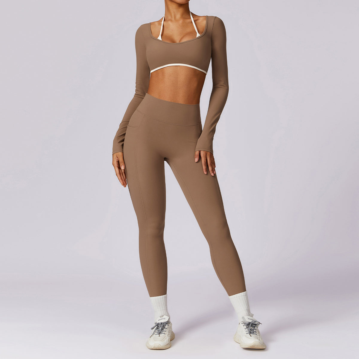 Ensemble de yoga dos color-block, tenue de sport et de fitness moulante pour femmes