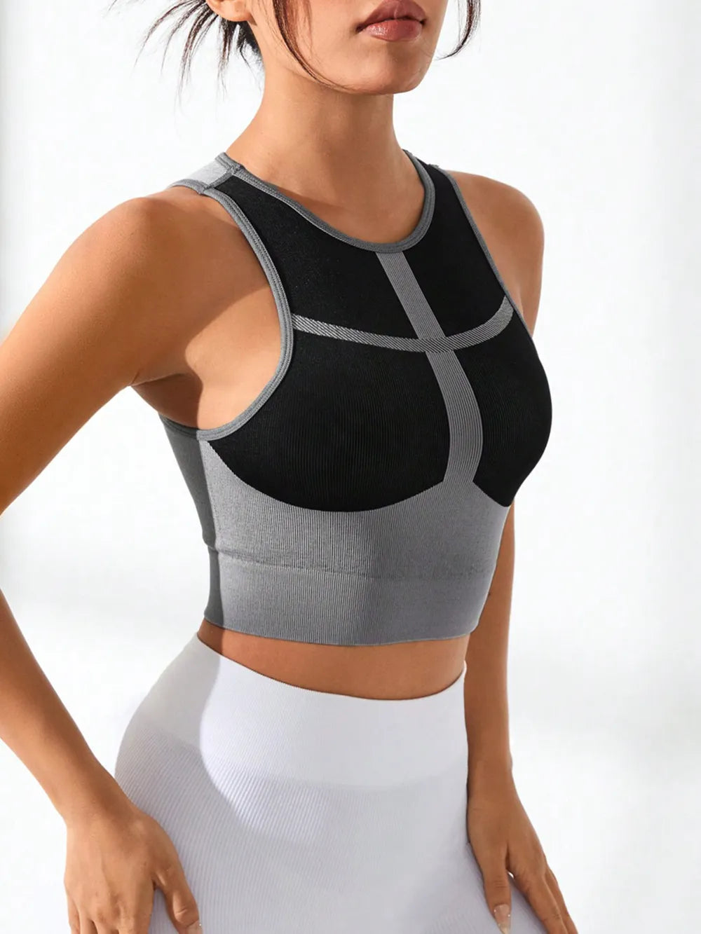 Crop Top de Sport Femme Color Block