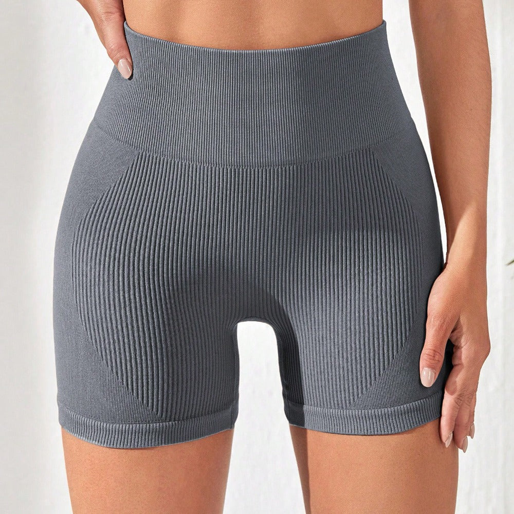 High-Elastic High-Waisted  Shorts for Women, Ribbed Lift-Butt Bottoming Leggings, Shaping Fitness Workout Pants