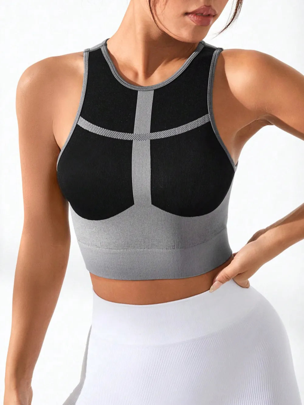 Crop Top de Sport Femme Color Block