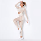 Ensemble de Sport Femme Sans Coutures – Legging Taille Haute & Crop Top Manches Longues
