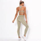 Ensemble de Sport Femme Côtelé – Brassière & Legging Taille Haute avec Poches