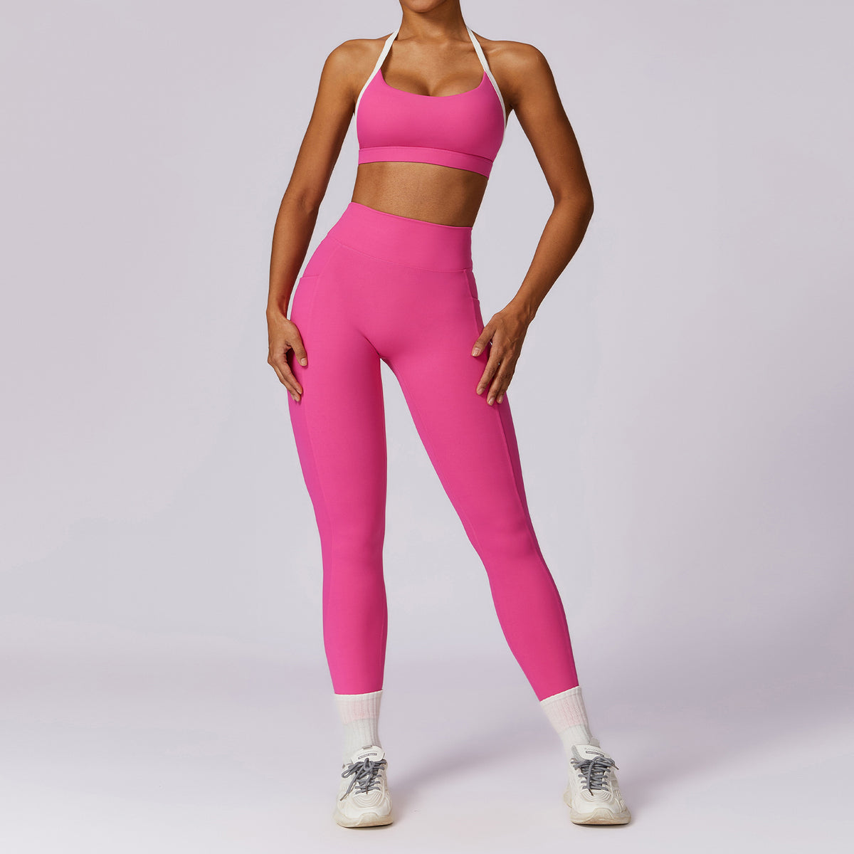 Ensemble de yoga dos color-block, tenue de sport et de fitness moulante pour femmes