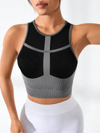 Crop Top de Sport Femme Color Block