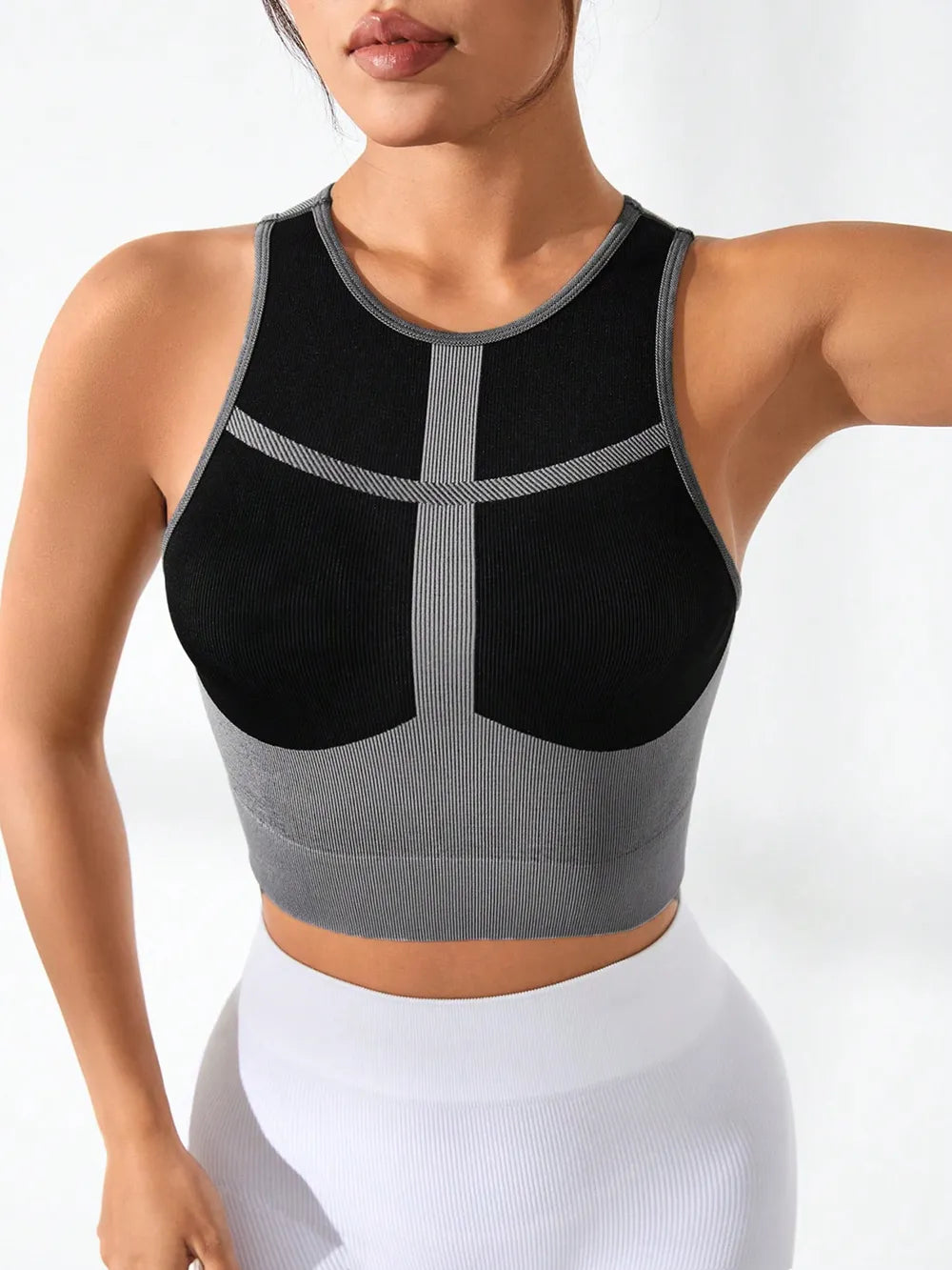 Crop Top de Sport Femme Color Block