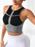 Crop Top de Sport Femme Color Block