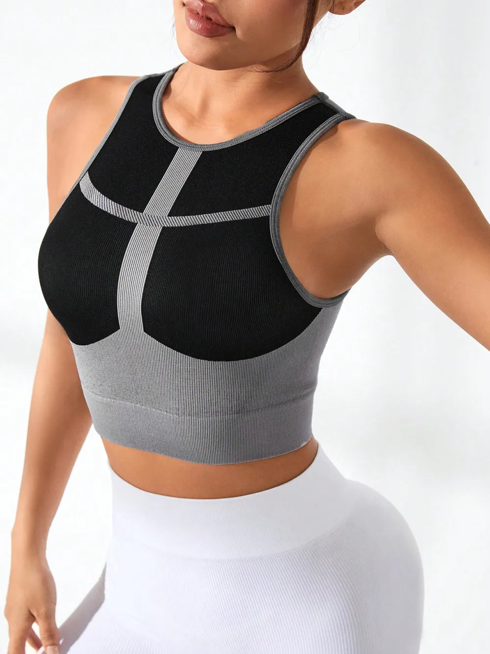 Crop Top de Sport Femme Color Block