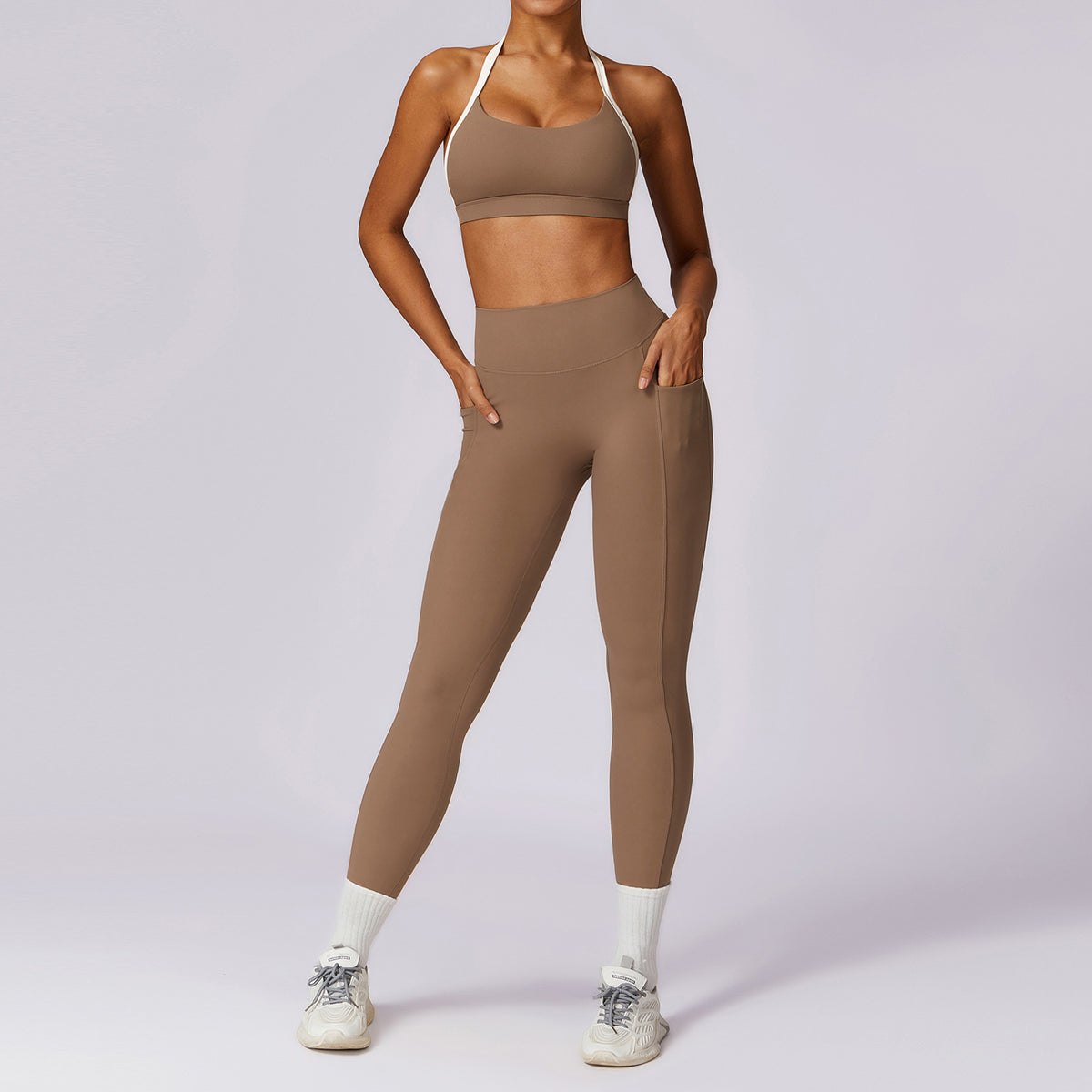 Ensemble de yoga dos color-block, tenue de sport et de fitness moulante pour femmes