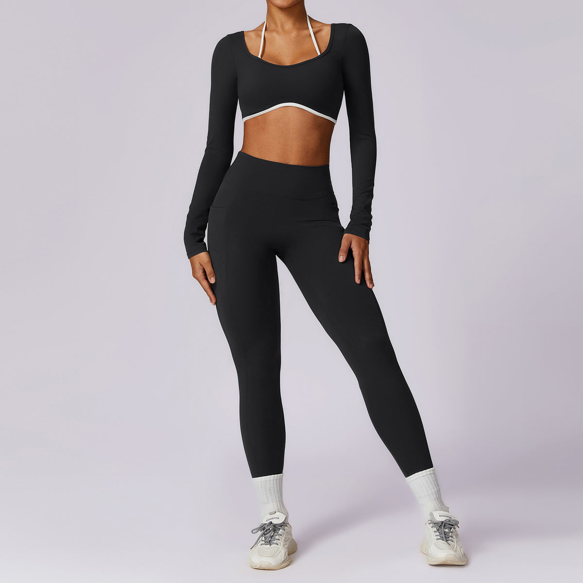 Ensemble de yoga dos color-block, tenue de sport et de fitness moulante pour femmes