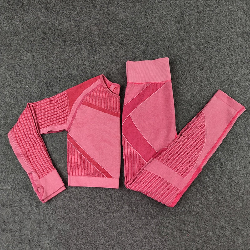 Ensemble de Sport Femme Sans Coutures – Legging Taille Haute & Crop Top Manches Longues