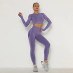Ensemble de Sport Femme Sans Coutures – Legging Taille Haute & Crop Top Manches Longues
