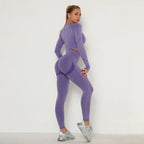 Ensemble de Sport Femme Sans Coutures – Legging Taille Haute & Crop Top Manches Longues