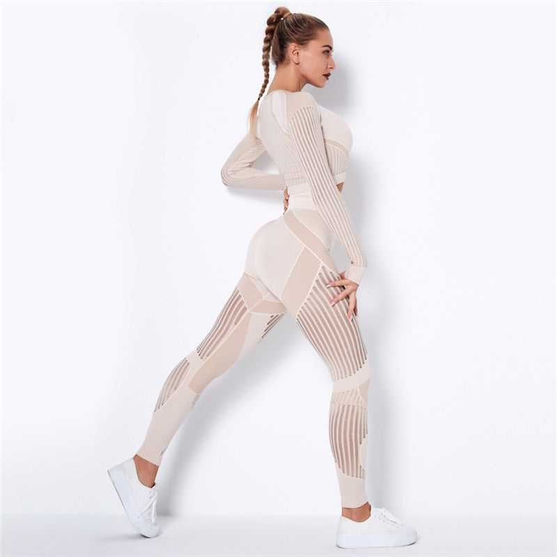 Ensemble de Sport Femme Sans Coutures – Legging Taille Haute & Crop Top Manches Longues