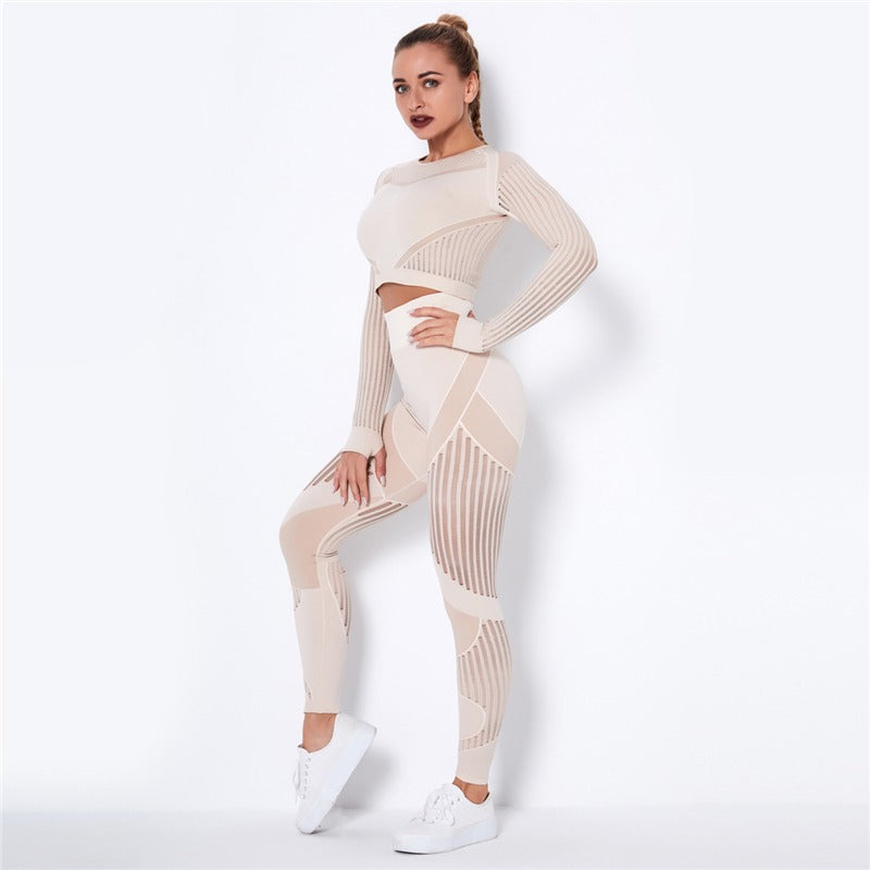 Ensemble de Sport Femme Sans Coutures – Legging Taille Haute & Crop Top Manches Longues