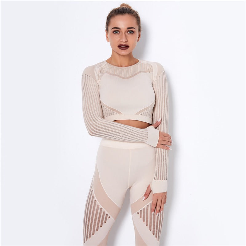 Ensemble de Sport Femme Sans Coutures – Legging Taille Haute & Crop Top Manches Longues