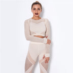 Ensemble de Sport Femme Sans Coutures – Legging Taille Haute & Crop Top Manches Longues