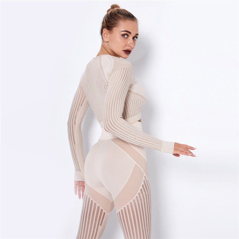 Ensemble de Sport Femme Sans Coutures – Legging Taille Haute & Crop Top Manches Longues