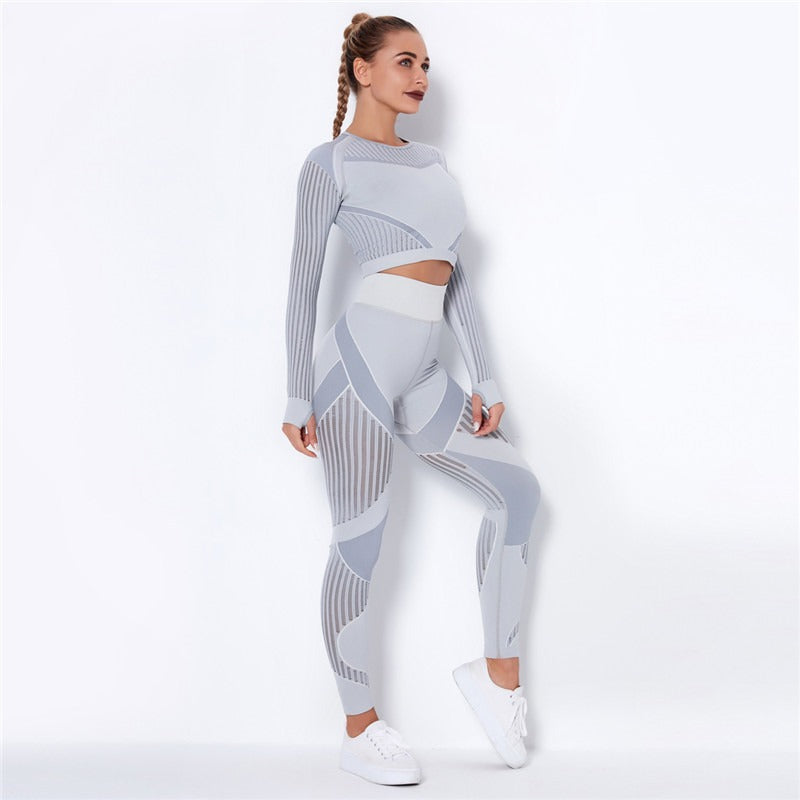 Ensemble de Sport Femme Sans Coutures – Legging Taille Haute & Crop Top Manches Longues
