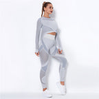 Ensemble de Sport Femme Sans Coutures – Legging Taille Haute & Crop Top Manches Longues