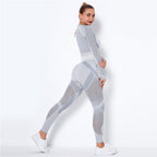 Ensemble de Sport Femme Sans Coutures – Legging Taille Haute & Crop Top Manches Longues