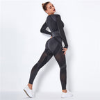 Ensemble de Sport Femme Sans Coutures – Legging Taille Haute & Crop Top Manches Longues