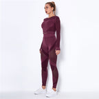 Ensemble de Sport Femme Sans Coutures – Legging Taille Haute & Crop Top Manches Longues