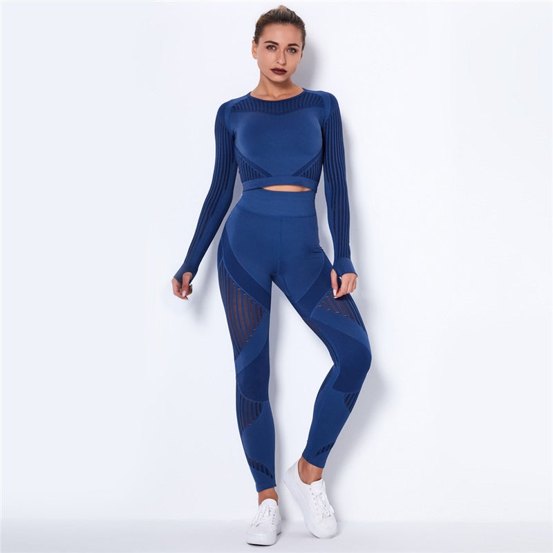 Ensemble de Sport Femme Sans Coutures – Legging Taille Haute & Crop Top Manches Longues